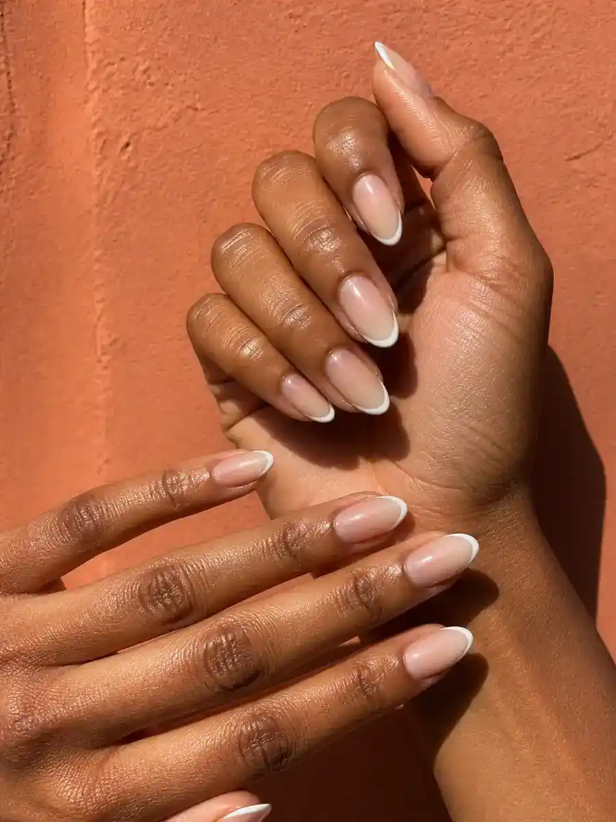 Micro French Almond French Tip Nails: almond french tip, micro french tip