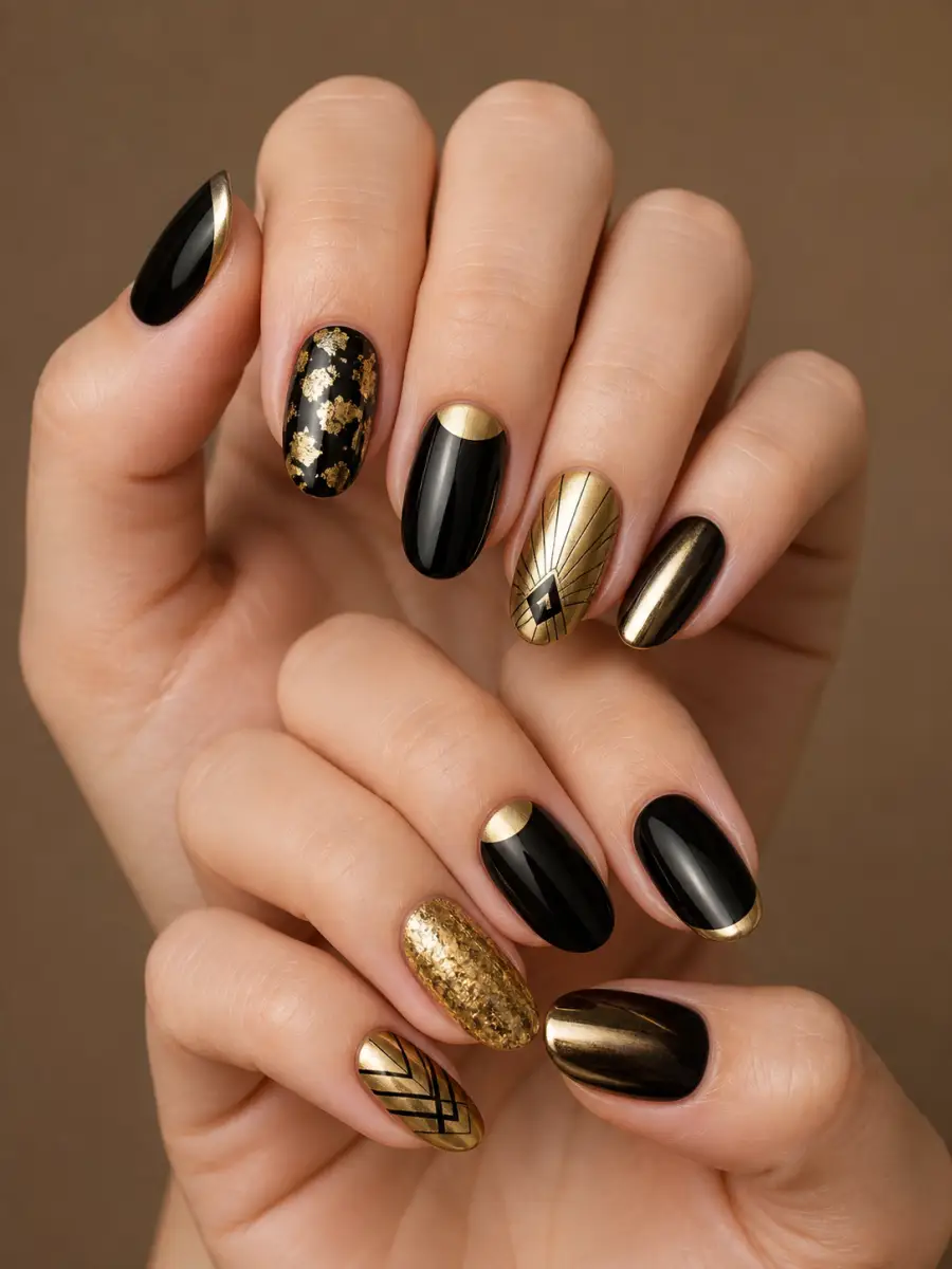 Black and Gold Nails