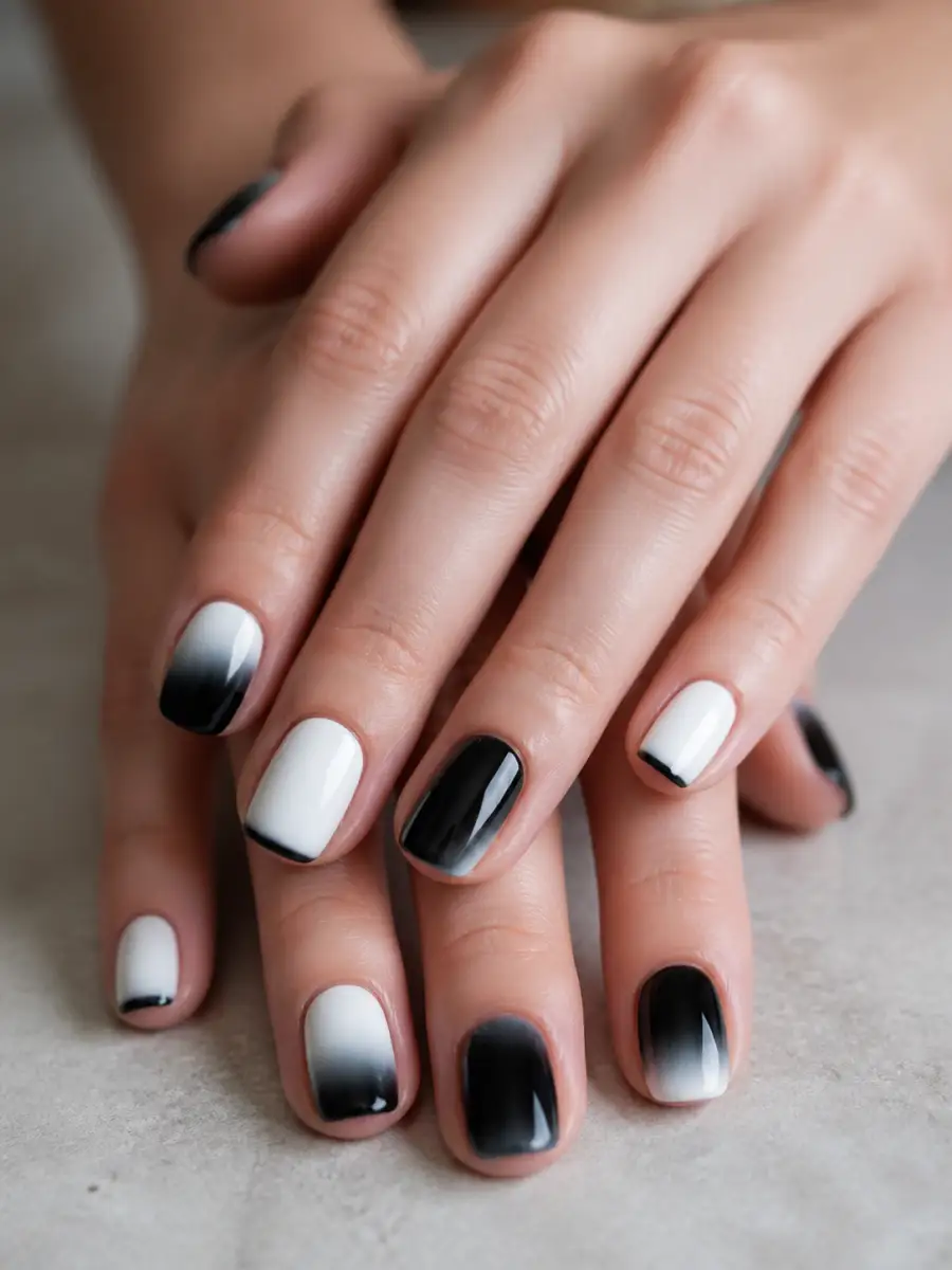 Black White Ombre Nails: black and white, alternating nails, black white ombre