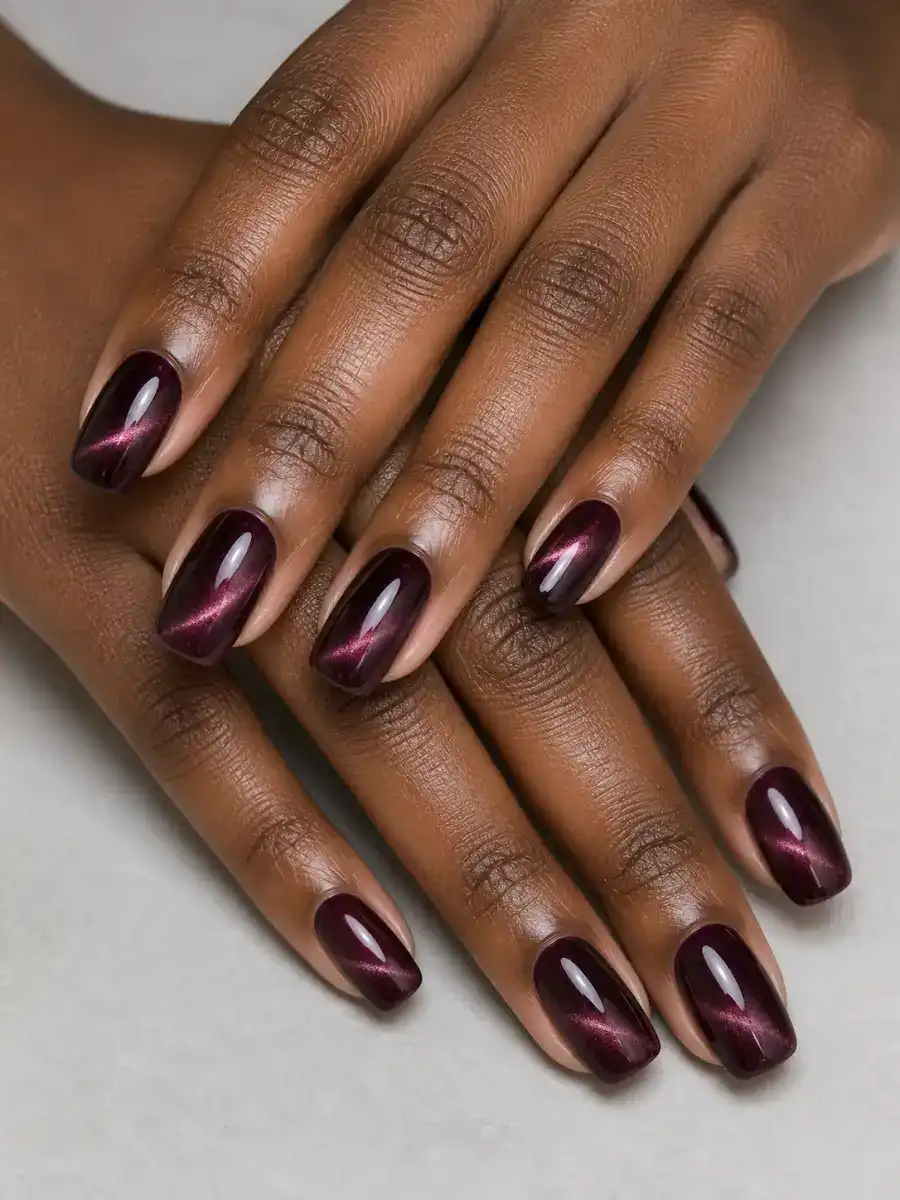 Plum Cat Eye Nails: burgundy, plum cat eye