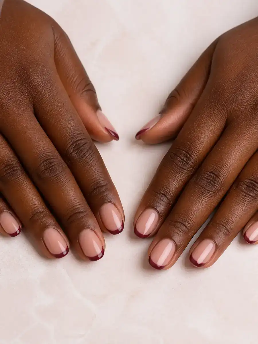 Wine Micro French Nails: burgundy, wine micro french