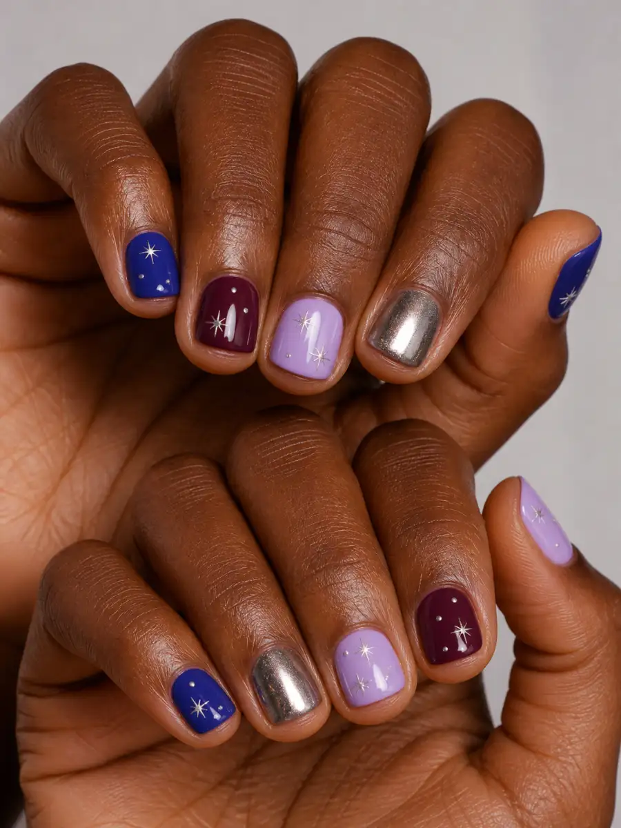 Pink Heart Accent Nails: short square, small accent motif, pink heart accent