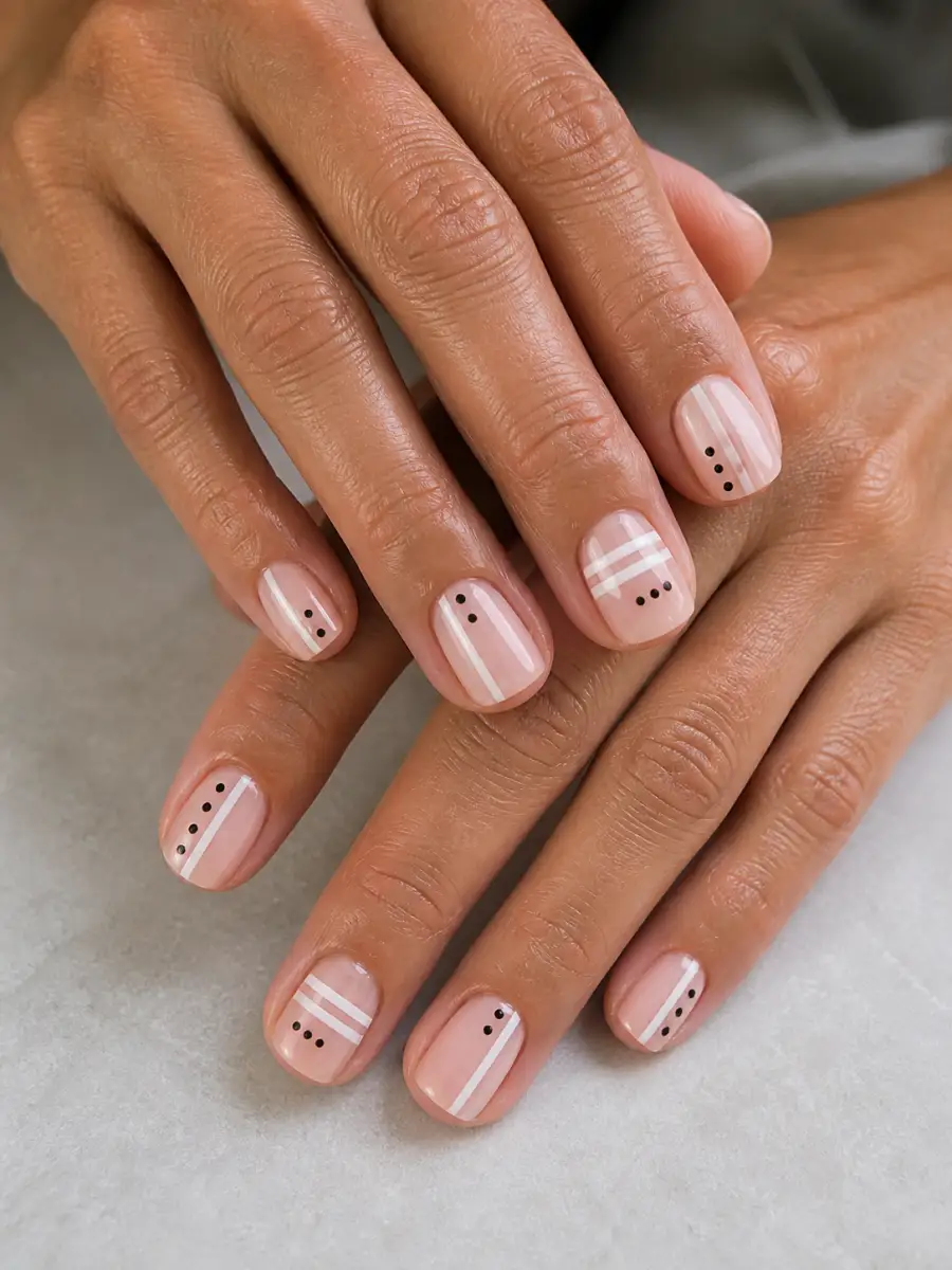 Tape Line Nail Art: short square, simple dots and lines, tape line nail art