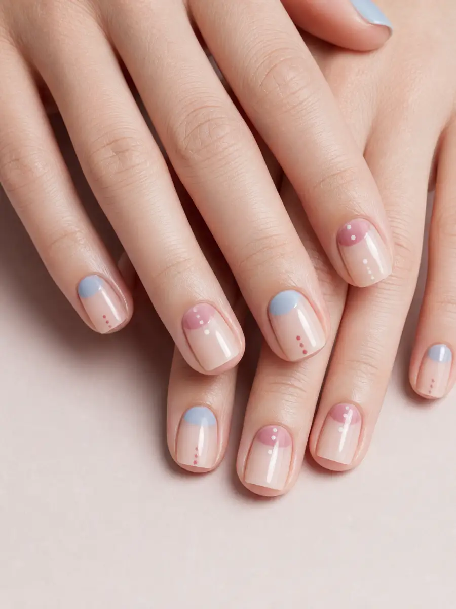 Two Colour Half Moons: short square, simple dots and lines, two colour half moons
