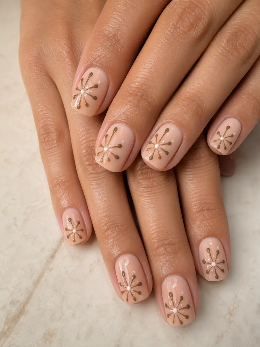 Bobby Pin Flower Nails: short square, simple dots and lines, bobby pin flower