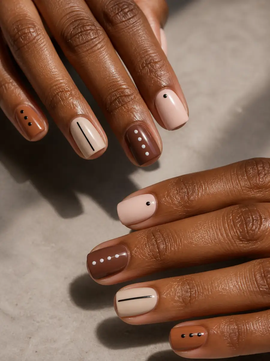 At Home Mix and Match Nails: short square, simple dots and lines, at home mix and match