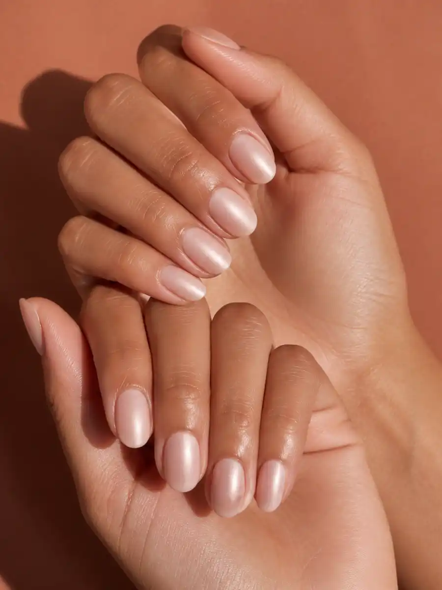 Matte Glazed Nude Nails: nude chrome, matte top coat