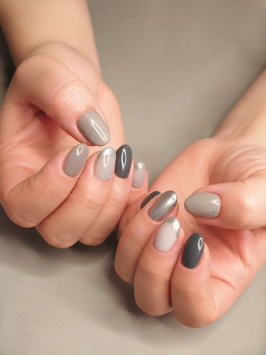 Stone Gray Short Nails: greige grey, stone gray short