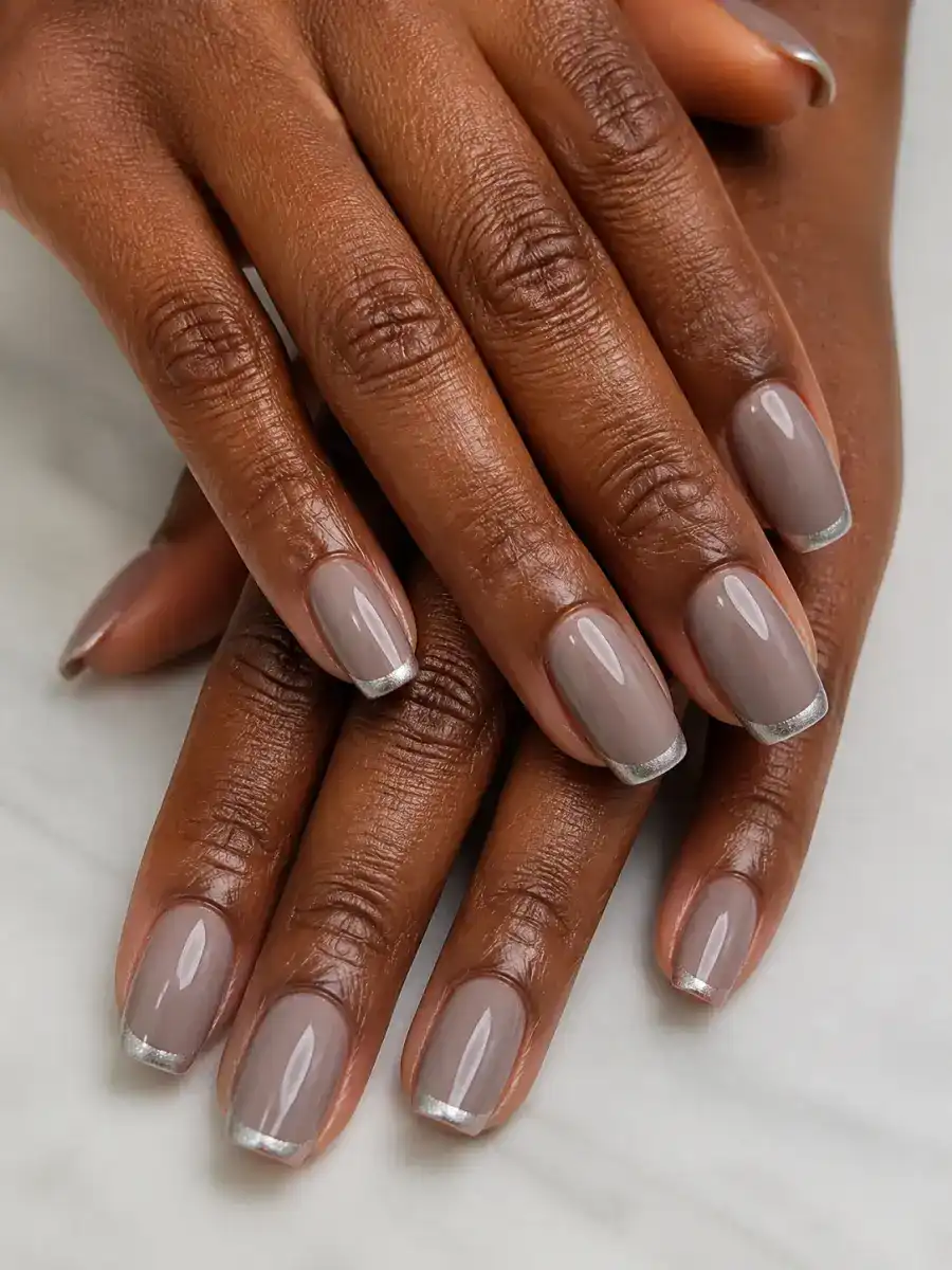 Gray Silver French Nails: greige grey, gray silver french