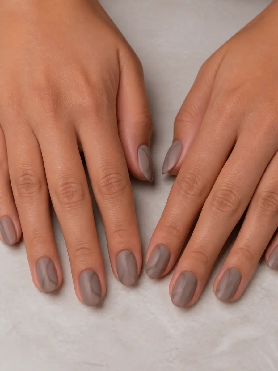 Matte Mushroom Nails: greige grey, matte mushroom