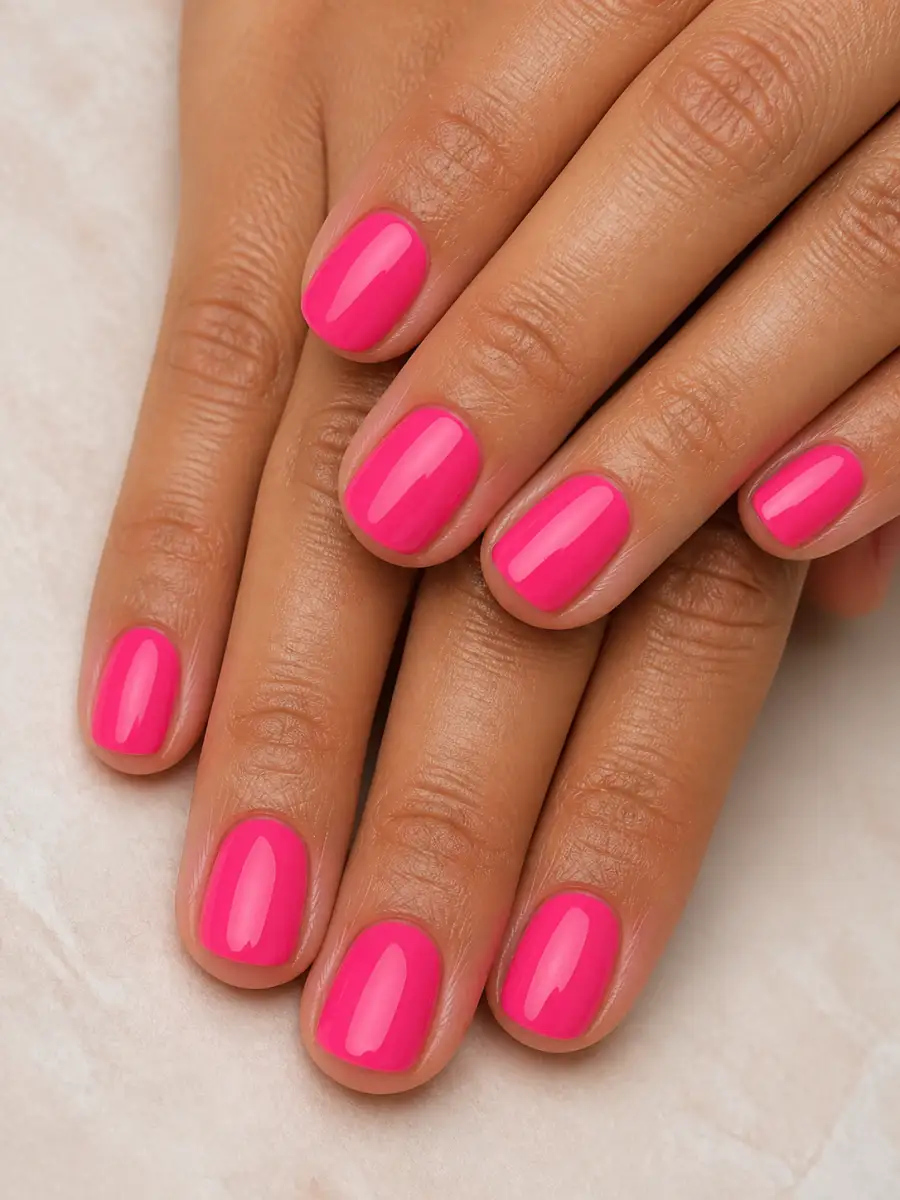 Barbie Pink Short Nails: hot pink, opaque, barbie pink short