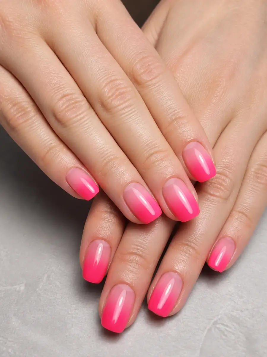 Neon Pink Ombre Nails: hot pink, opaque, neon pink ombre