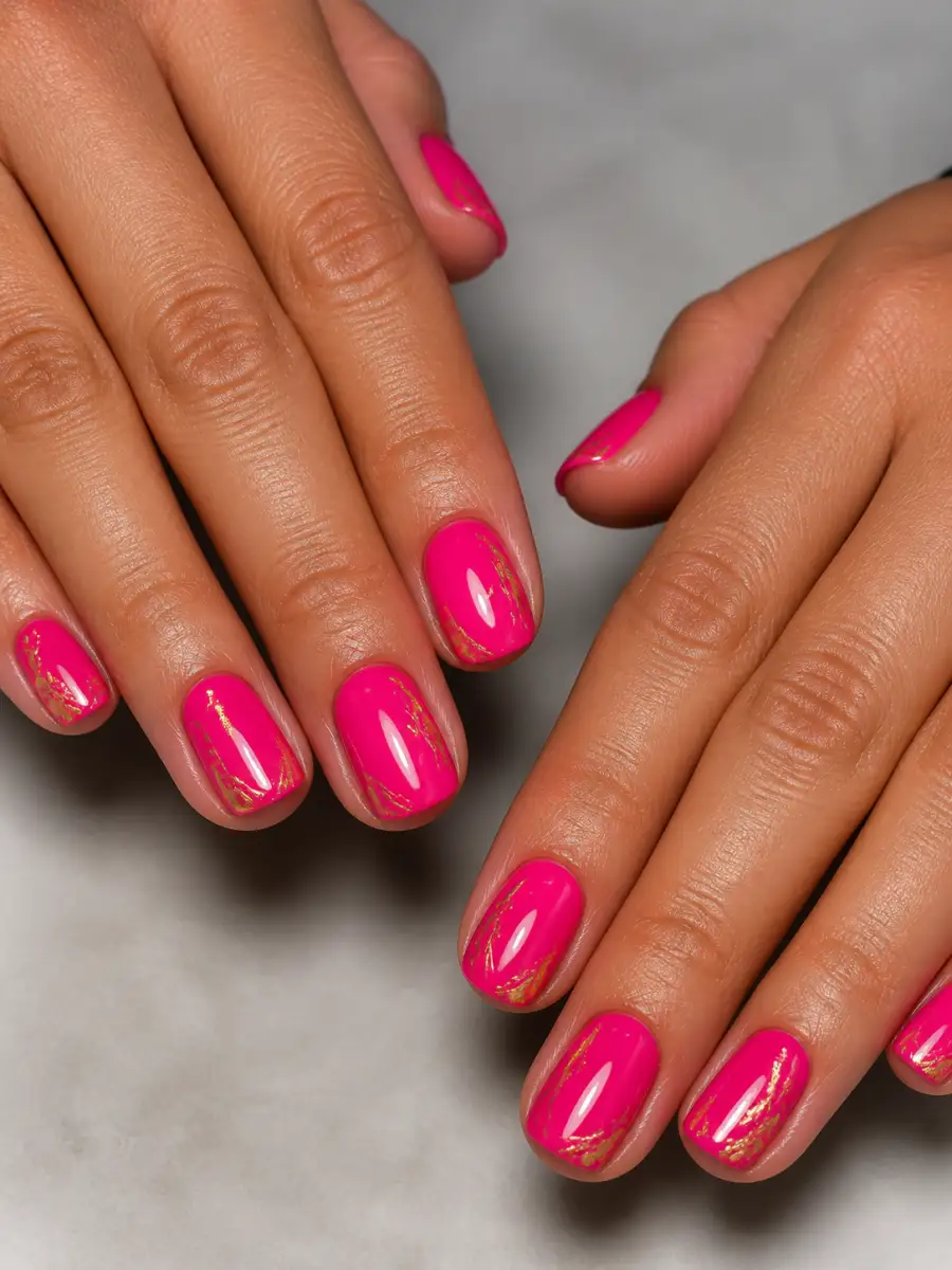 Hot Pink Gold Nails: hot pink, opaque, hot pink gold