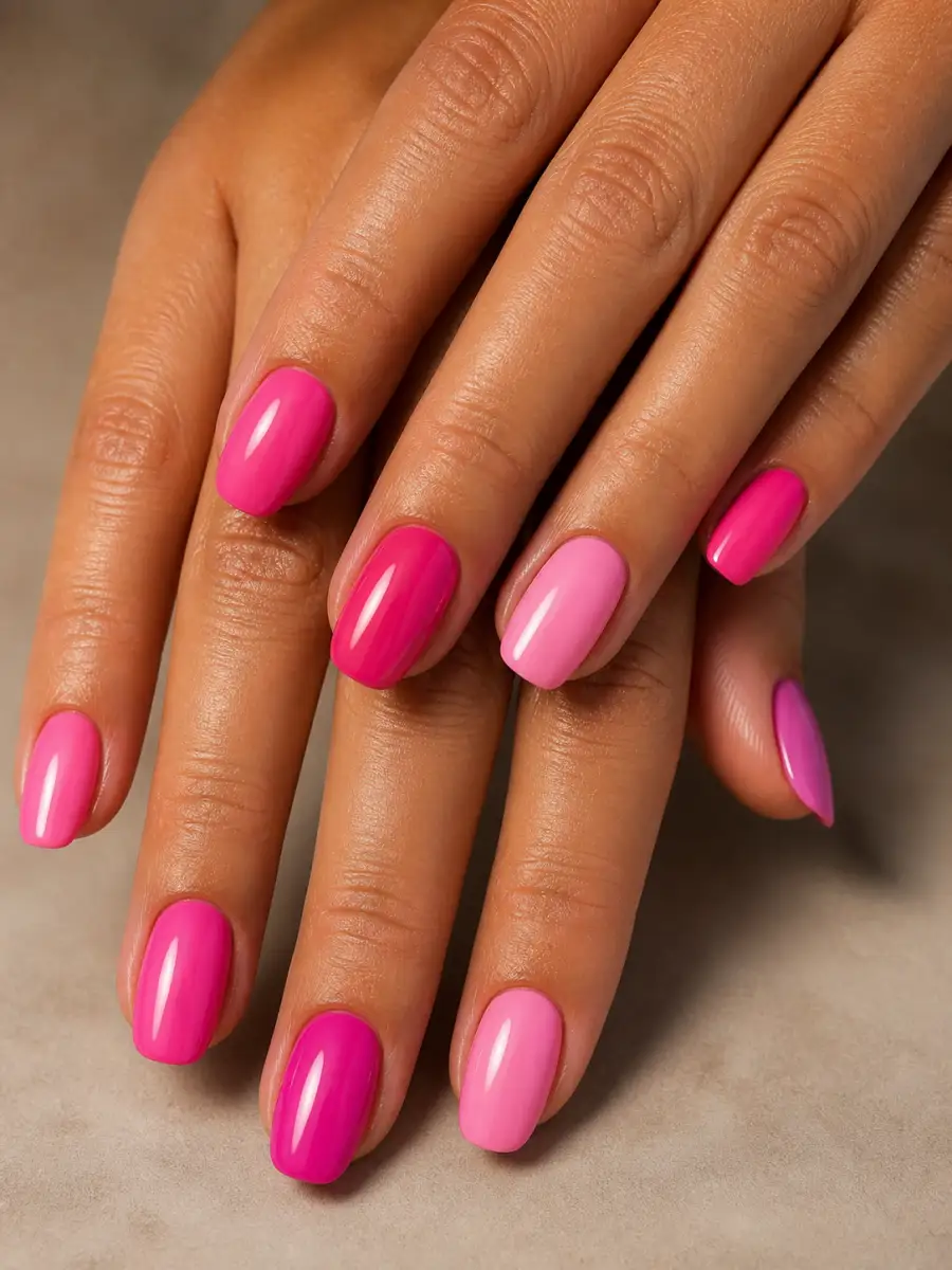 Tonal Pink Mix Nails: hot pink, opaque, tonal pink mix