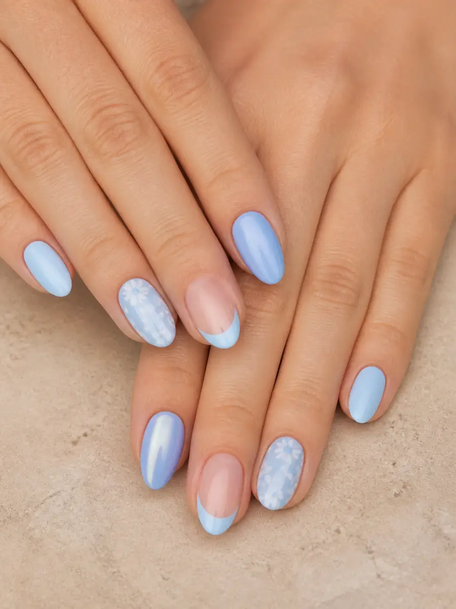 Sky Blue Short Nails: light sky blue, sky blue short