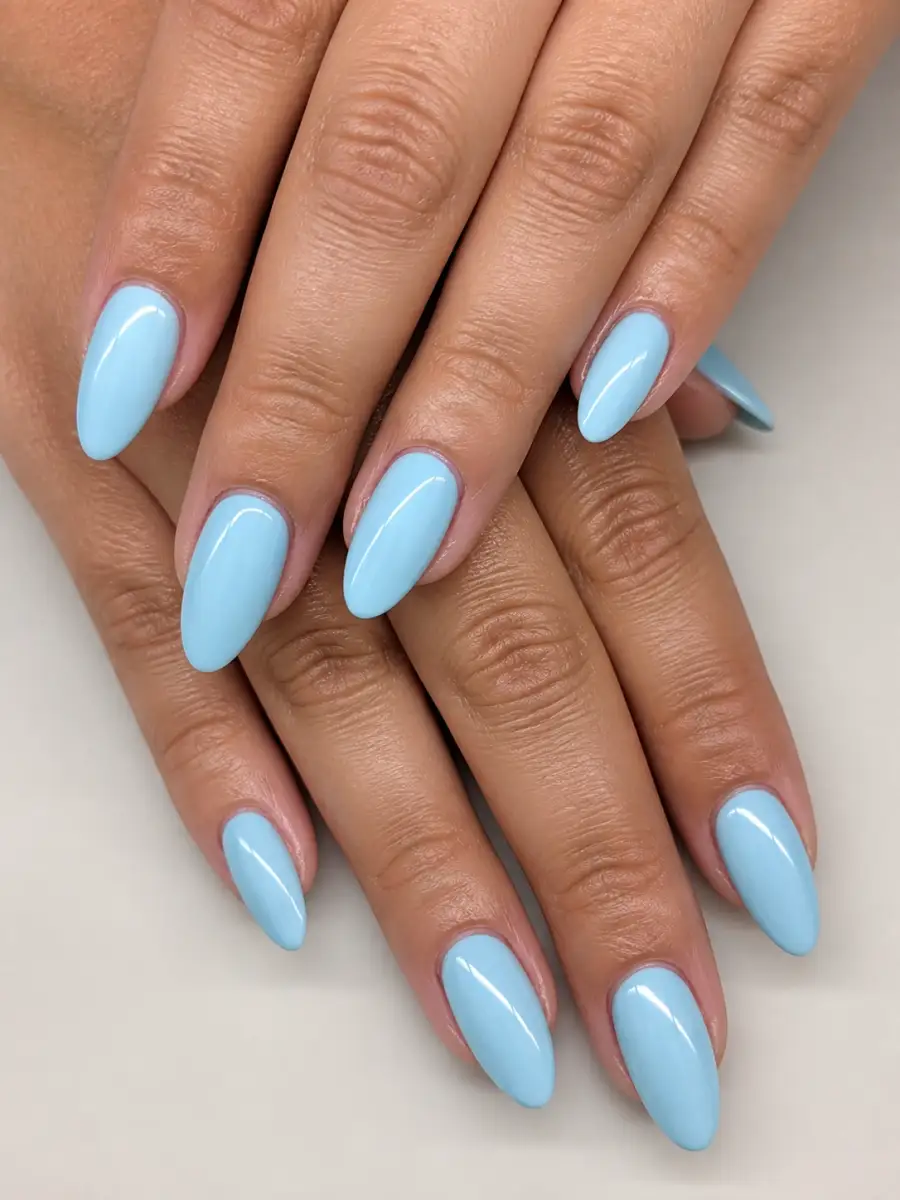 Powder Blue Almond Nails: light sky blue, powder blue almond