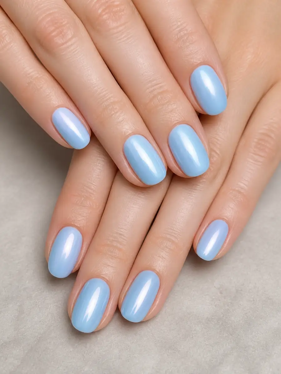 Pearl Blue Glazed Nails: light sky blue, pearl blue glazed