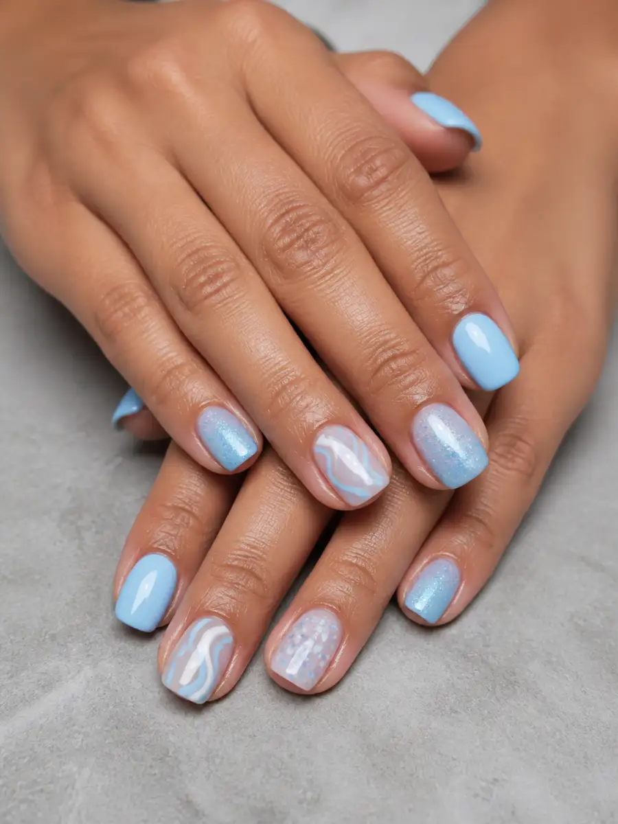 Pastel Blue Mix Nails: light sky blue, pastel blue mix