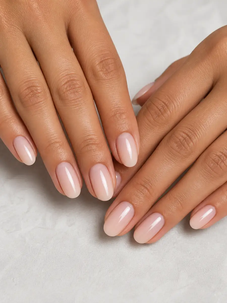 Milky Nude Oval Nails: sheer nude, natural finish, milky nude oval
