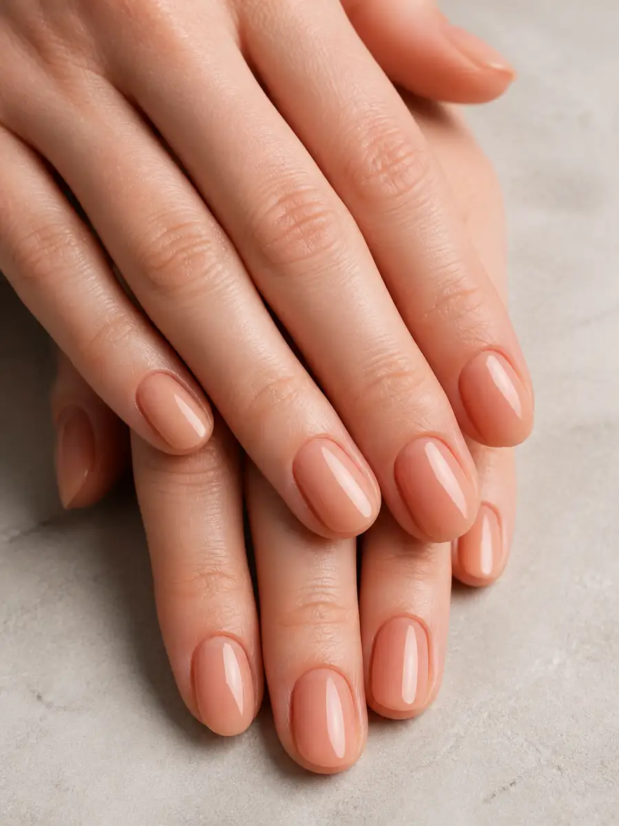 Caramel Nude Nails: sheer nude, natural finish, caramel nude