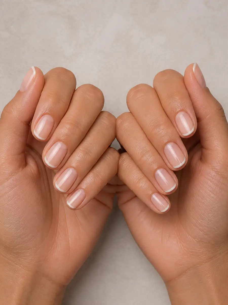 Natural Micro French Nails: sheer nude, natural finish, natural micro french