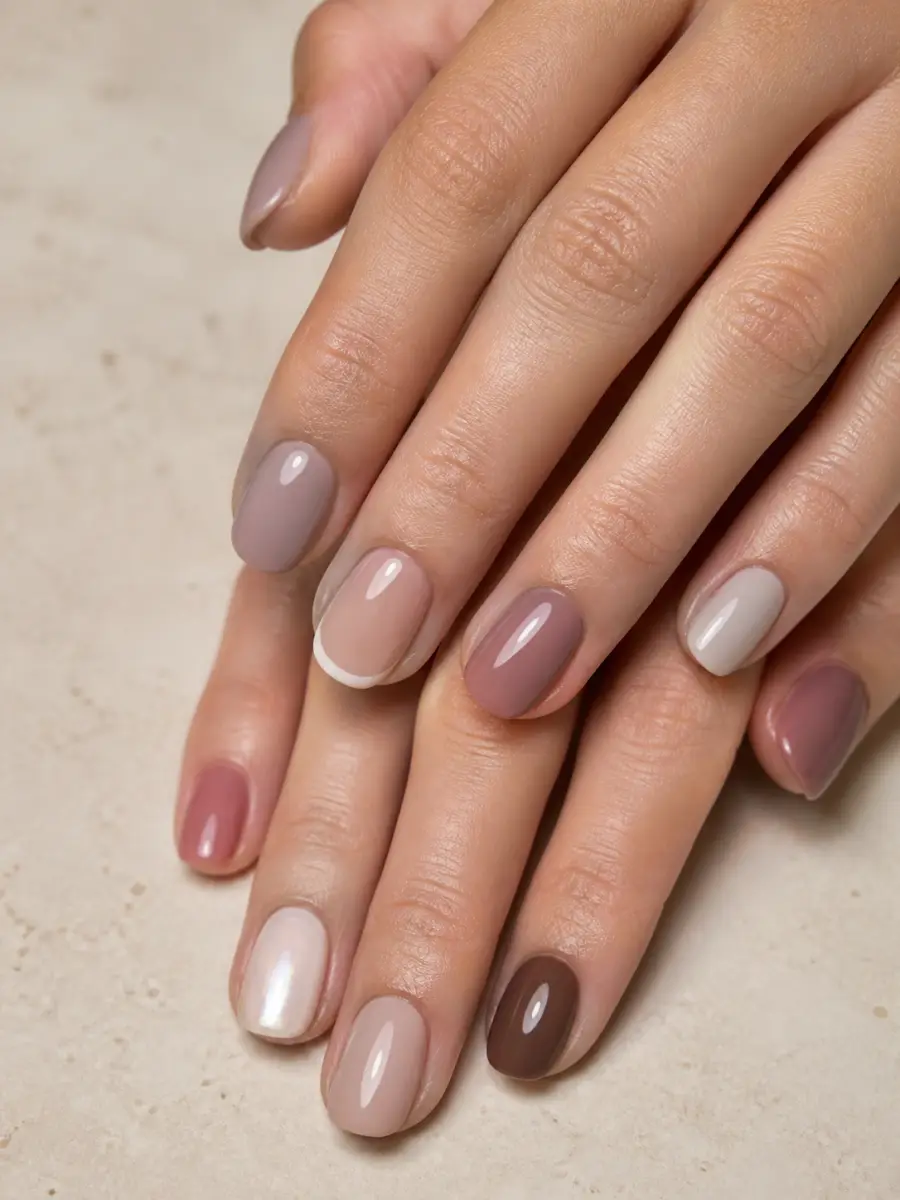 Mushroom Greige Nails: greige neutral, glossy finish, mushroom greige