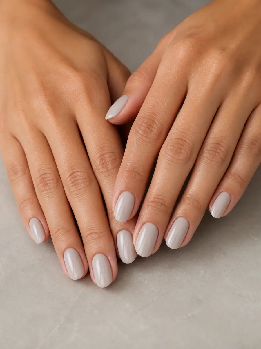Milky White Neutral Nails: greige neutral, glossy finish, milky white neutral