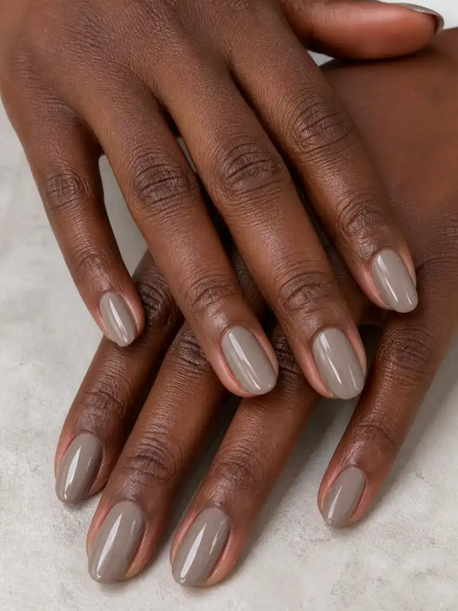 Cocoa Neutral Nails: greige neutral, glossy finish, cocoa neutral