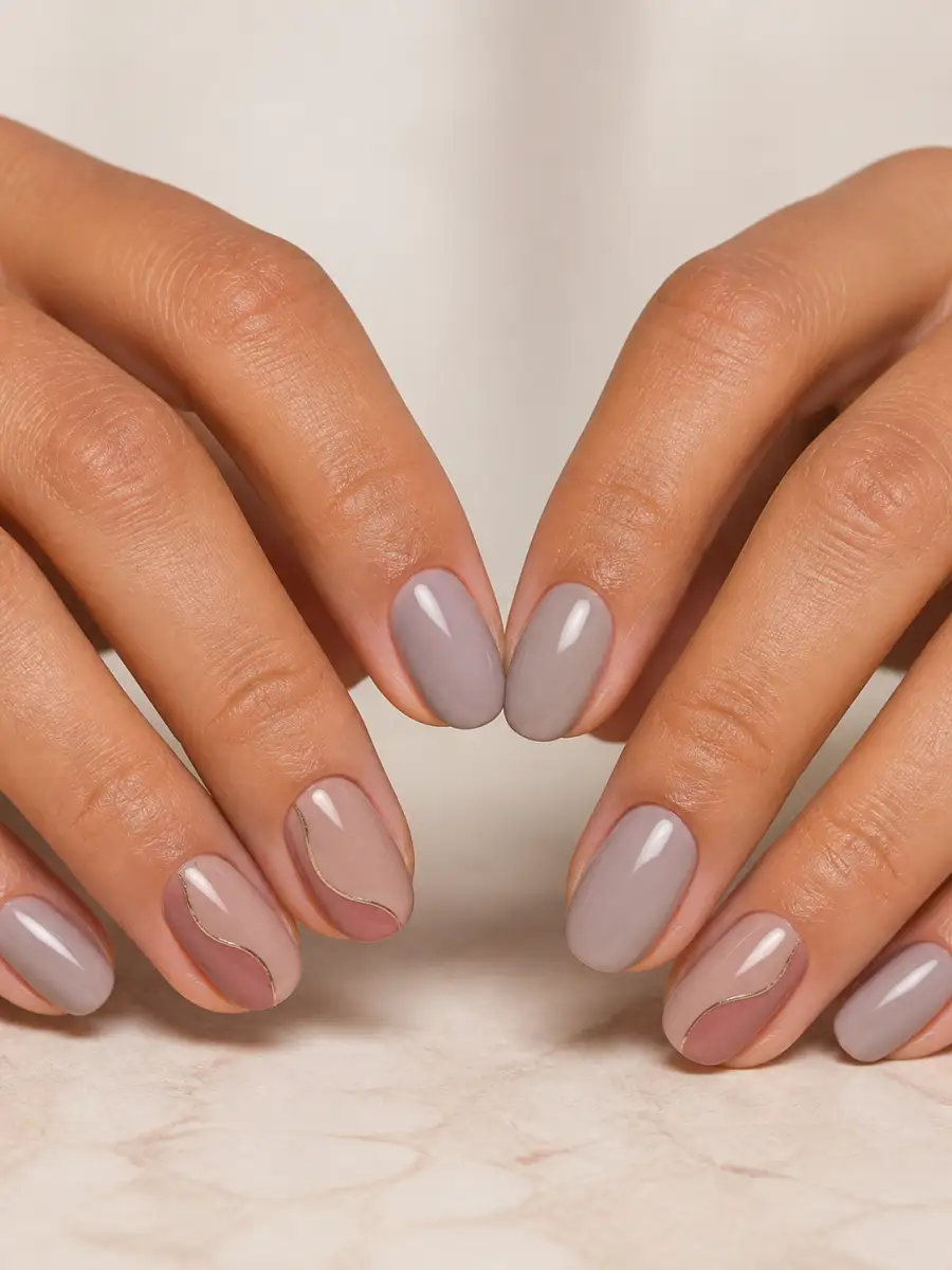 Muted Rose Neutral Nails: greige neutral, glossy finish, muted rose neutral