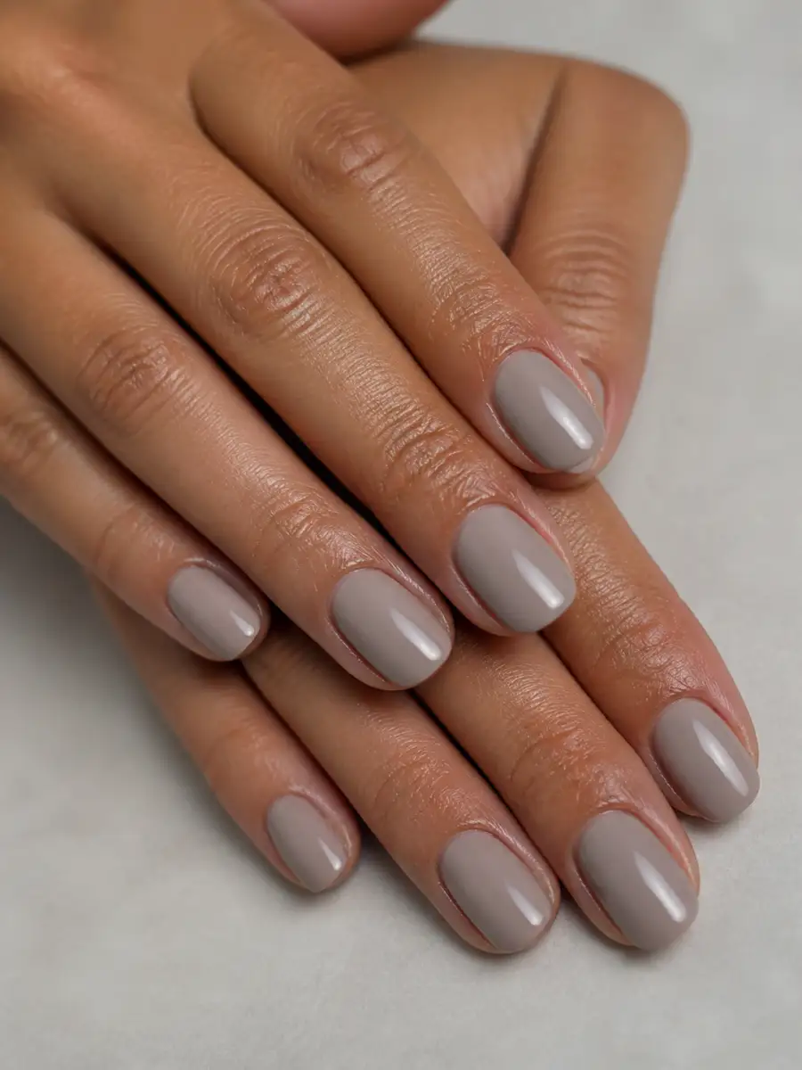 Champagne Beige Nails: greige neutral, glossy finish, champagne beige