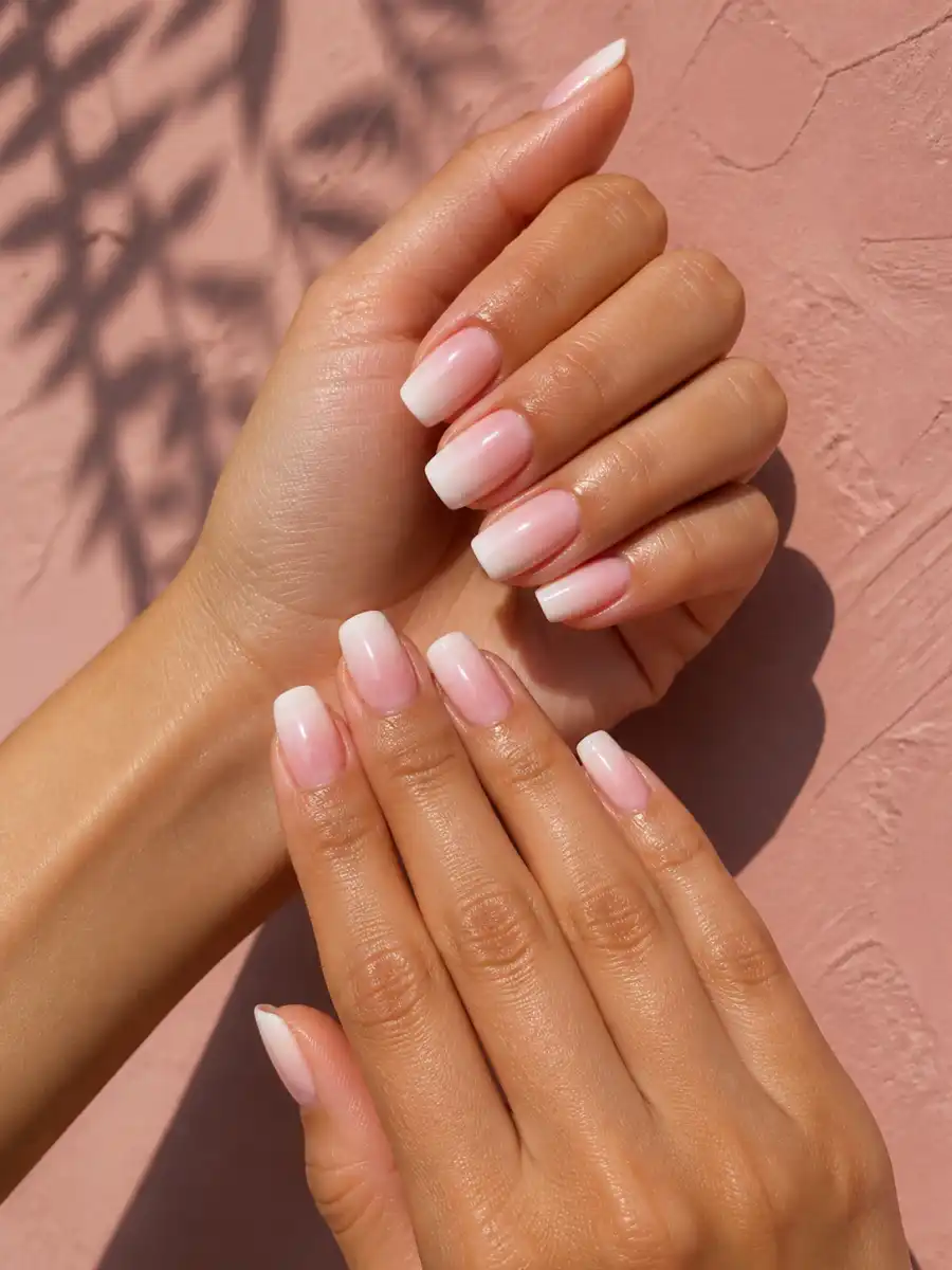 Glossy Ombre Nails: ombre, glossy top coat