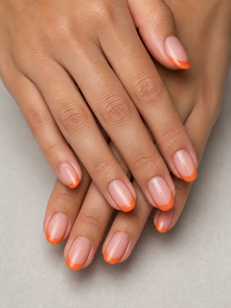 Tangerine French Tips: coral orange, tangerine french tips