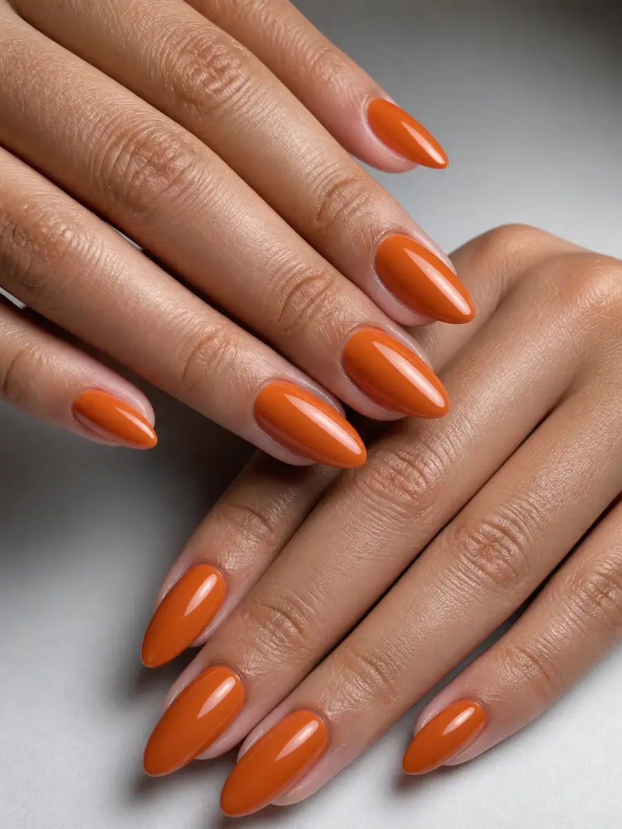 Burnt Orange Almond Nails: coral orange, burnt orange almond