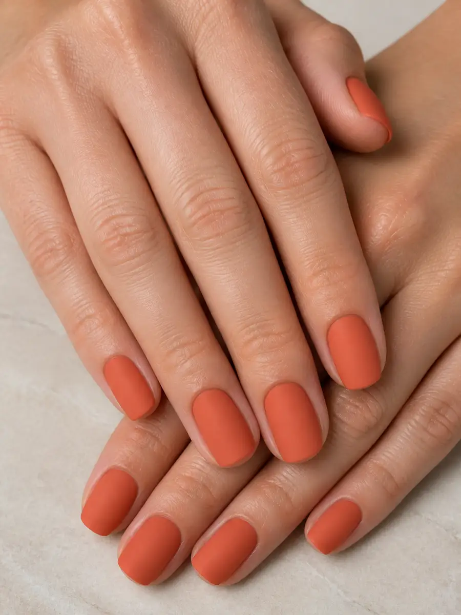 Terracotta Matte Nails: coral orange, terracotta matte