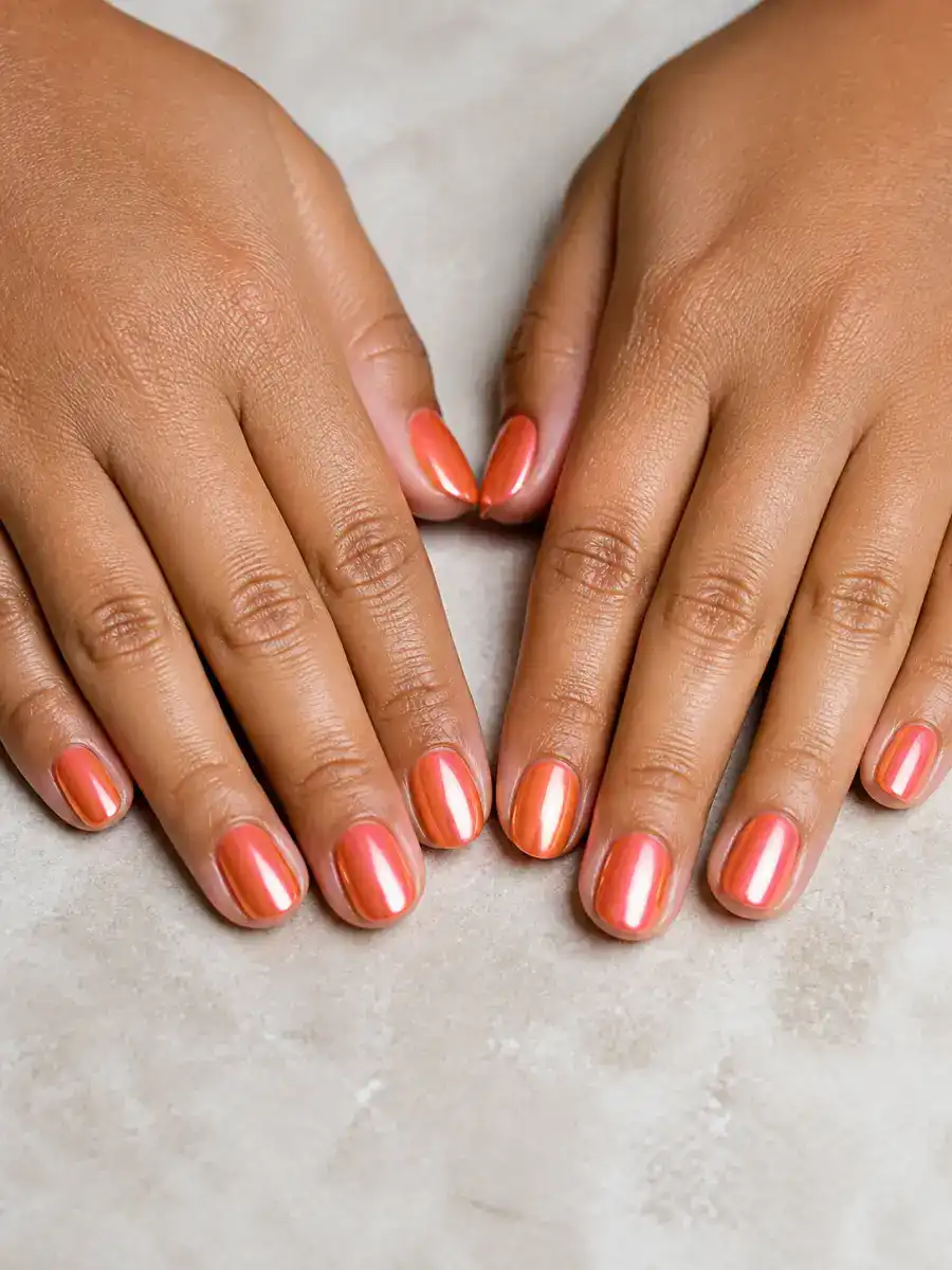 Orange Chrome Nails: coral orange, orange chrome