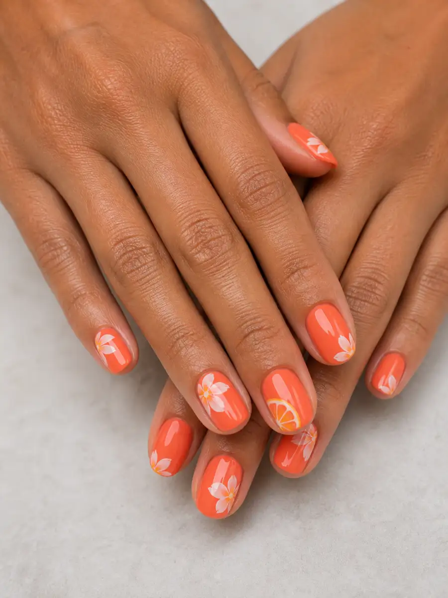 Citrus Flower Nails: coral orange, citrus flower