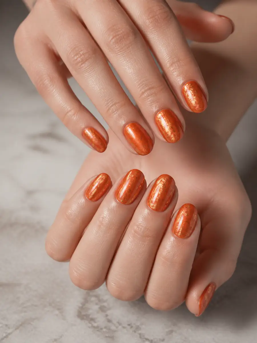 Rust Gold Nails: coral orange, rust gold