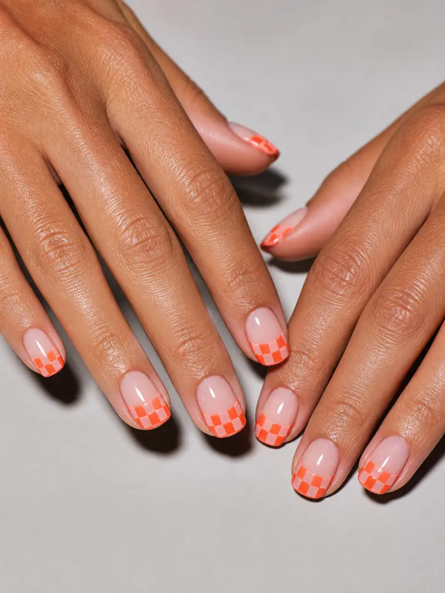Orange Checker Tips: coral orange, orange checker tips