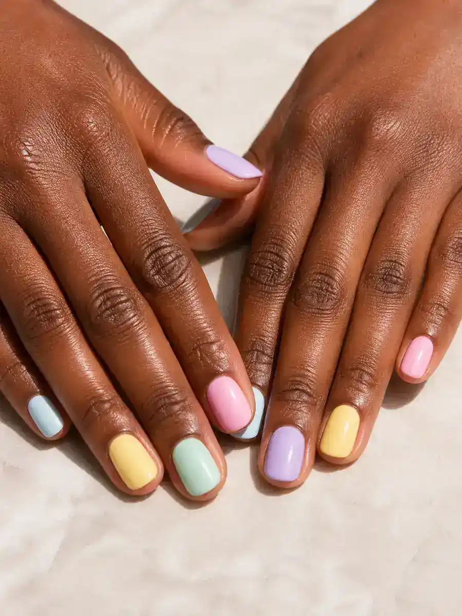 Spring Mix and Match Nails: pastel skittle, one shade per nail, spring mix and match