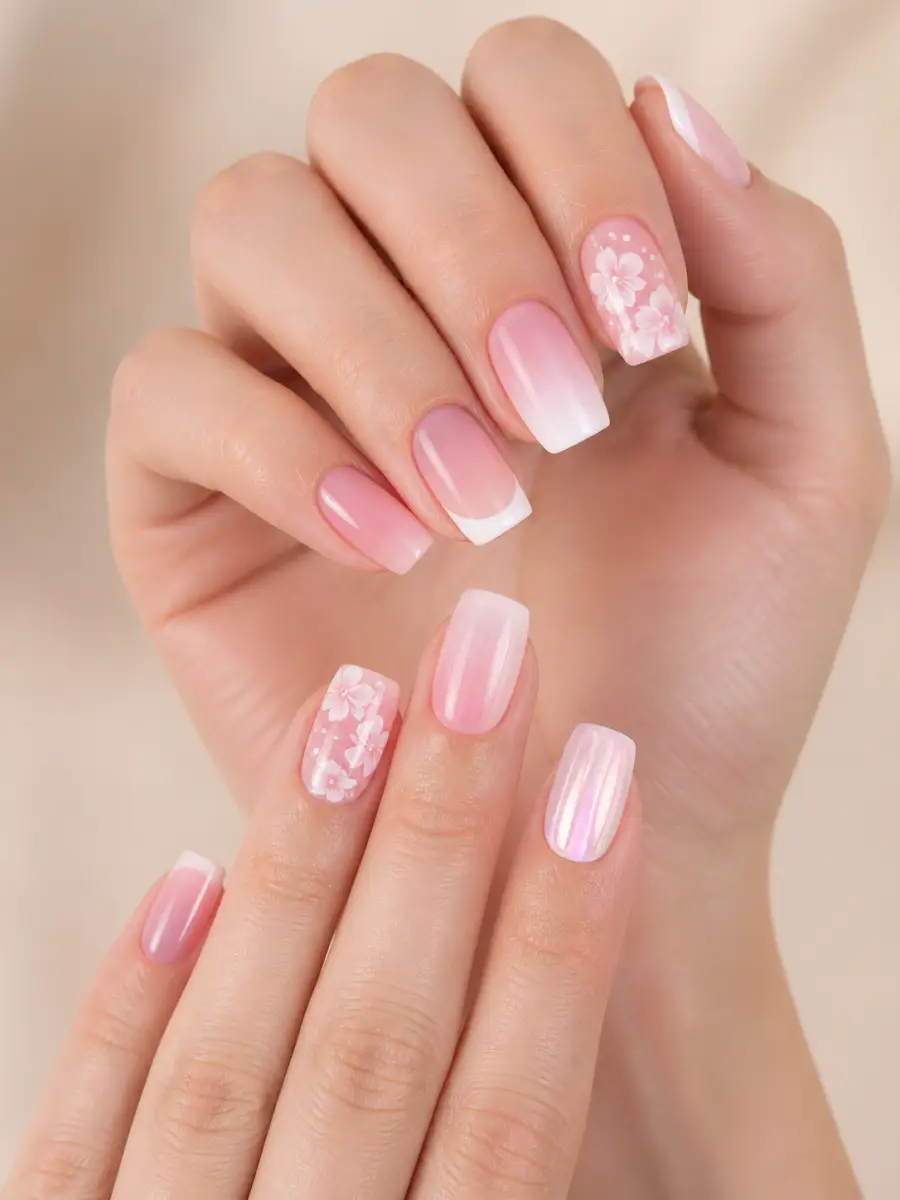 Pink and White Nails