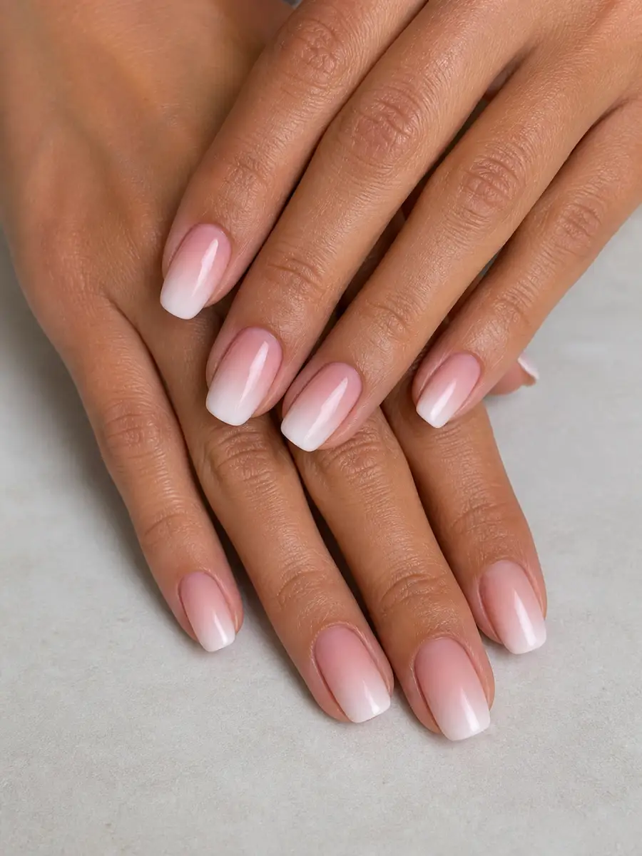Blush French Tips: pink to white ombre, blush french tips
