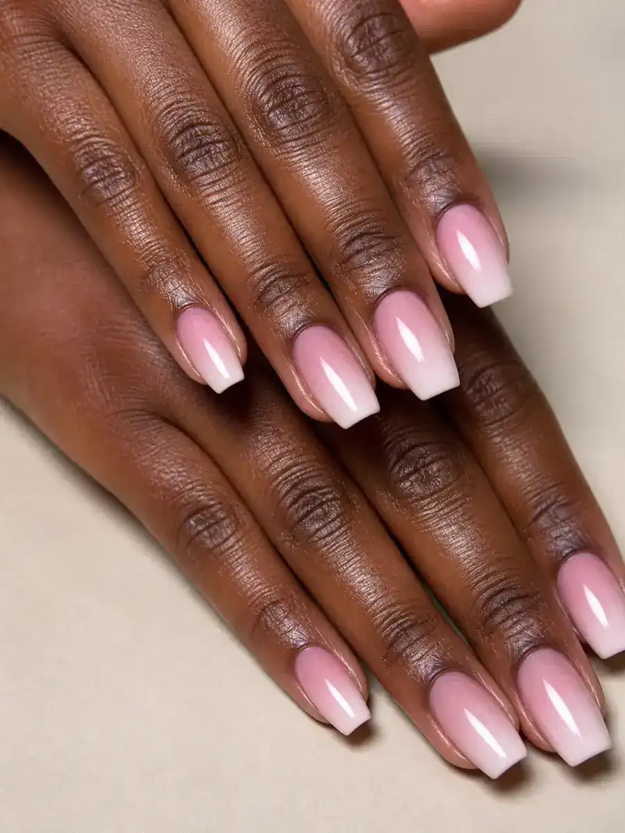 Milky Pink Ombre Nails: pink to white ombre, milky pink ombre