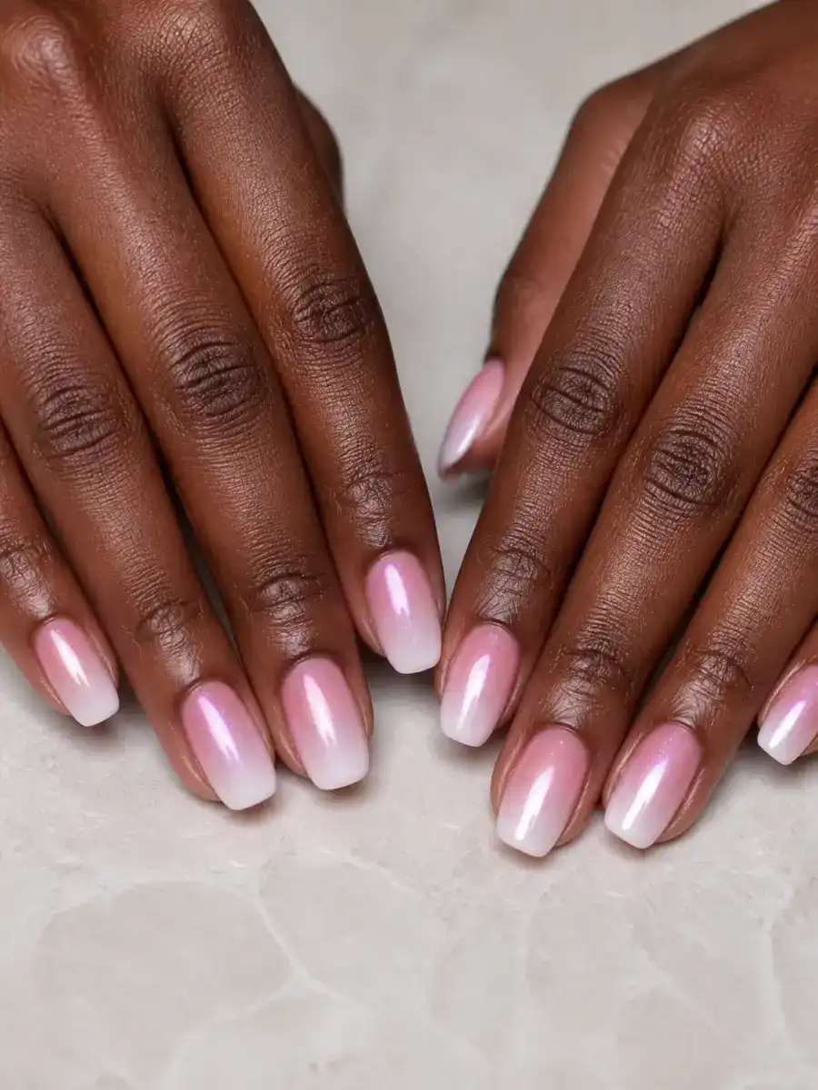 Pink Pearl Nails: pink to white ombre, pink pearl
