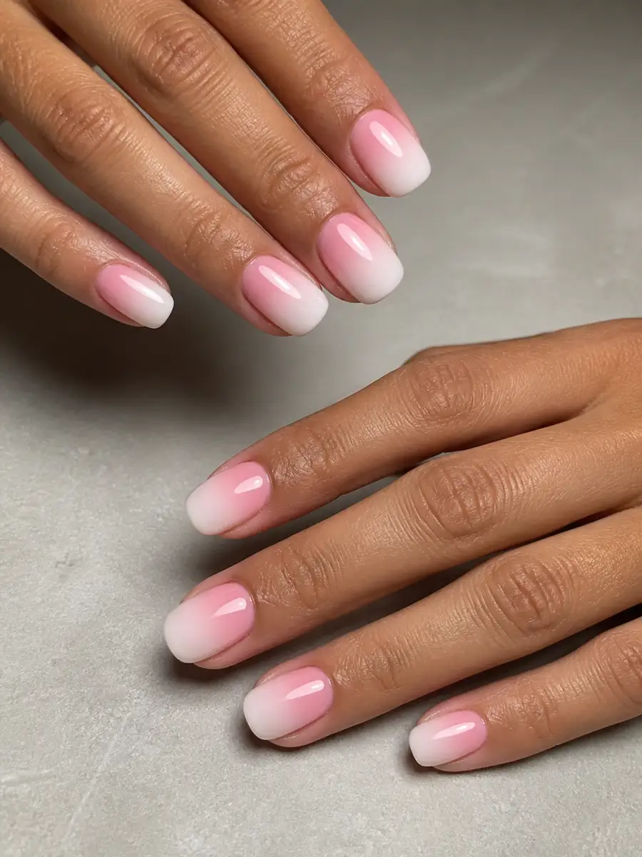 Strawberry Milk Nails: pink to white ombre, strawberry milk
