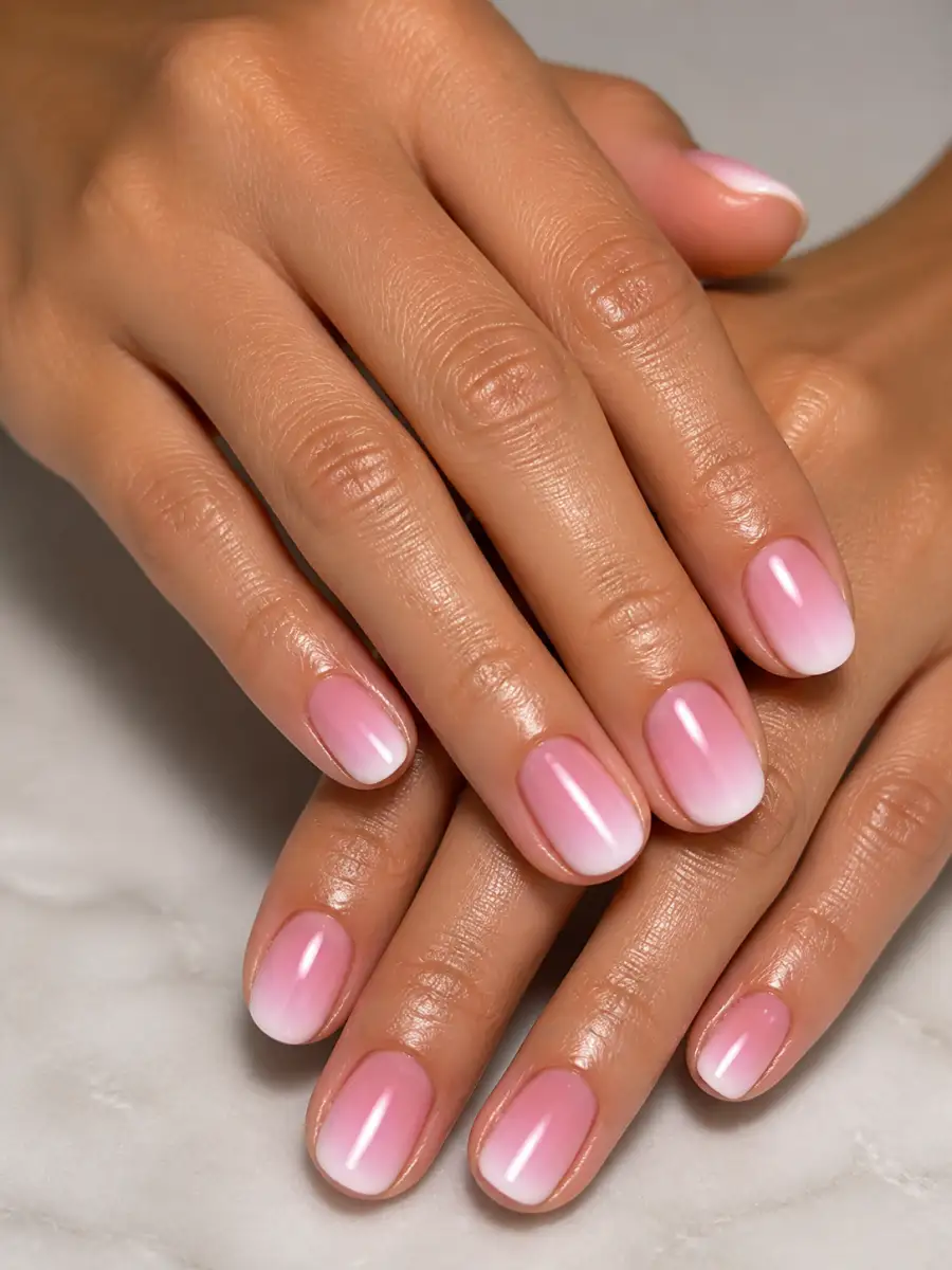 Pink White Aura Nails: pink to white ombre, pink white aura