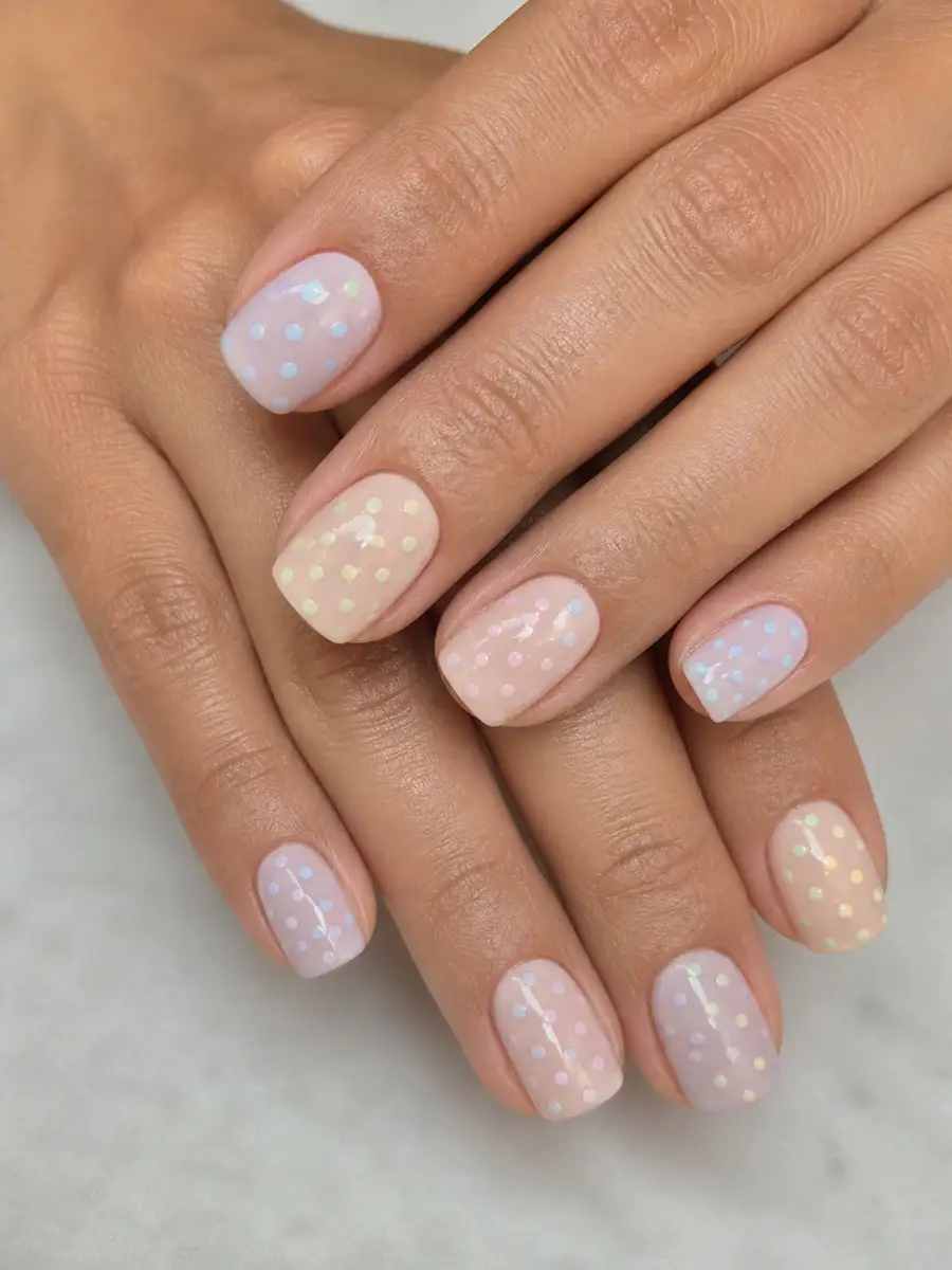 Pastel Dot Nails: square, polka dots, pastel dot