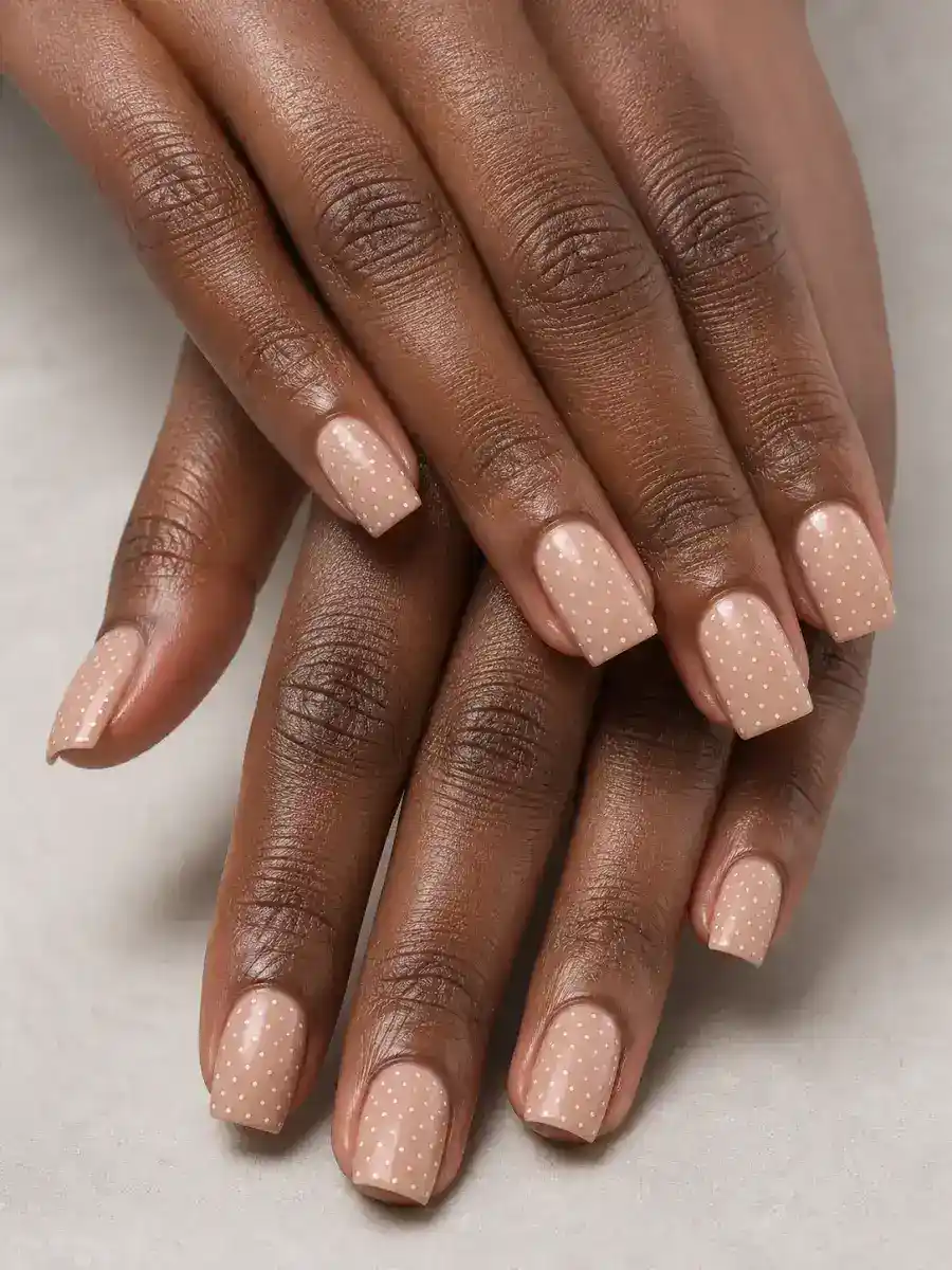 Micro Dot Nude Nails: square, polka dots, micro dot nude