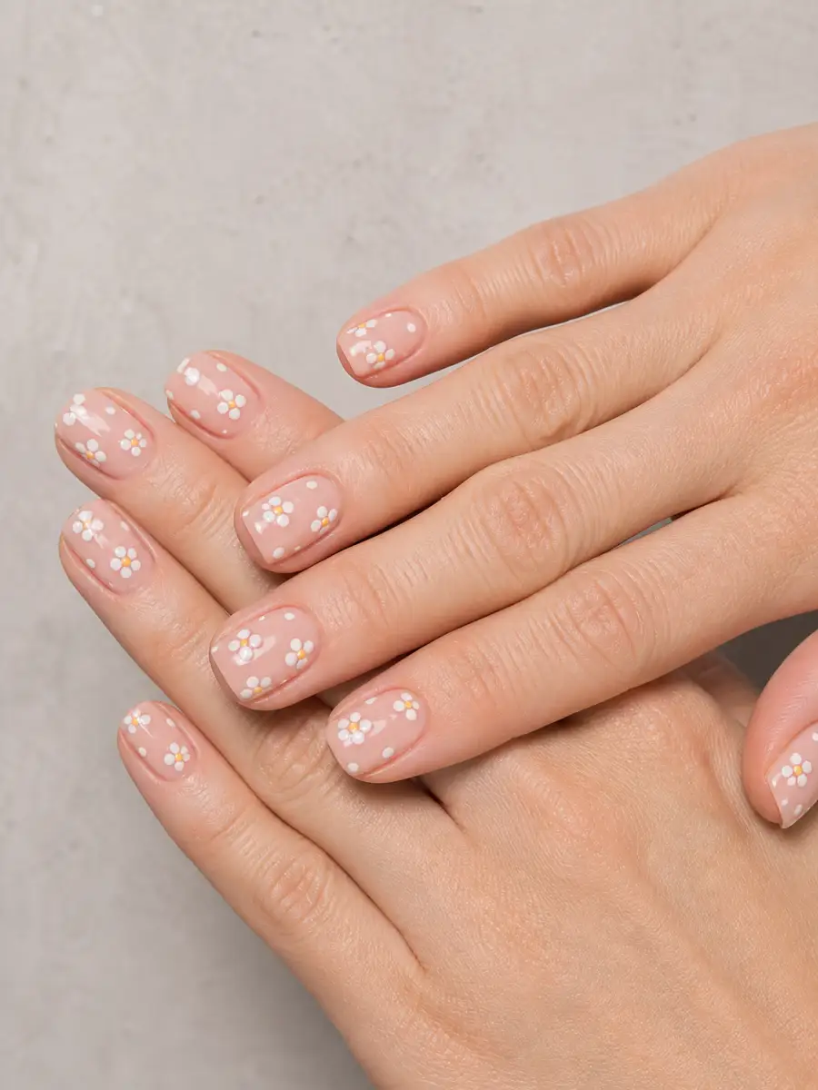 Dot Flower Nails: square, polka dots, dot flower