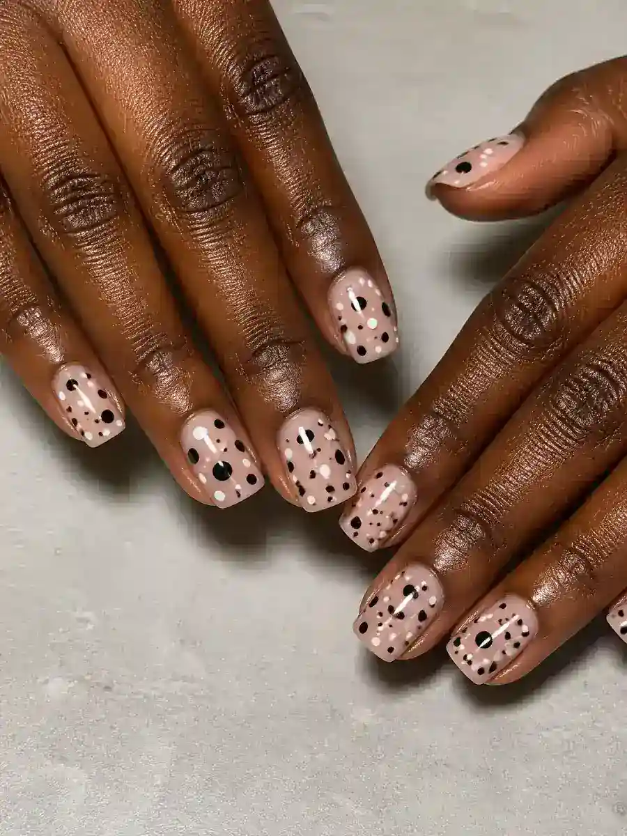 Mixed Size Dot Nails: square, polka dots, mixed size dot