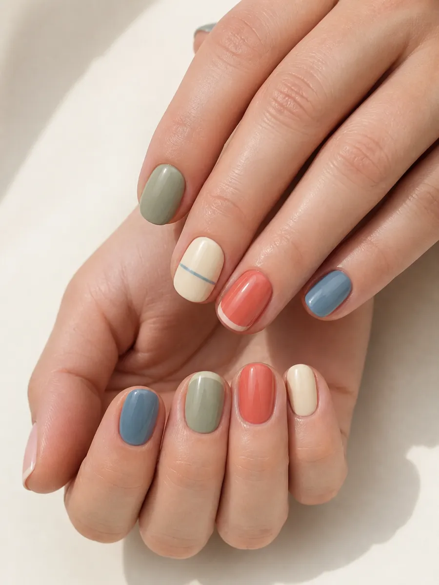 Muted Skittle Short Nails: short, single solid shade, muted skittle short